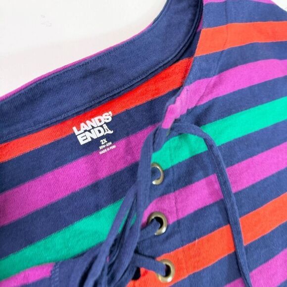 Lands' End Top Womens 2X Purple Striped Long-Sleeve Crew-Neck Drawstring Blouse - Picture 3 of 9
